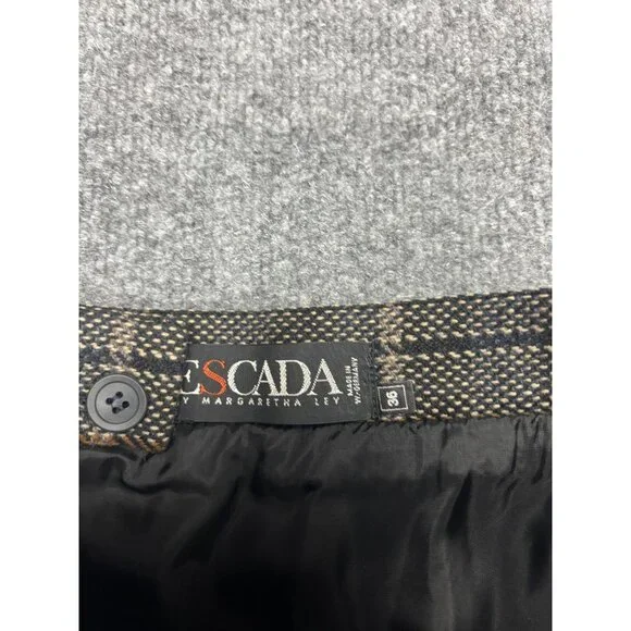 Vintage ESCADA By Margaretha Ley Skirt Suit Womens 36 Brown Plaid Wool Germany - Picture 10 of 11